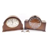 A Smiths oak cased 1940's mantel clock, dial bearing Roman numerals, eight day movement with Westmin