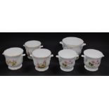 A group of Crown Staffordshire china, comprising three small fairy and robin jardinieres, 10cm high,