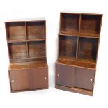 A group of Unix modular mid century oak units, comprising four two sectional open shelves, one 38cm