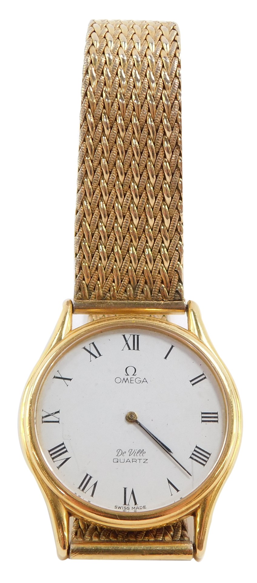 An Omega DeVille gentleman's gold plated wristwatch, circular dial baring Roman numerals, quartz mov