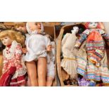 Collector's dolls, some with stands, together with further porcelain dolls, rag dolls, and world dol