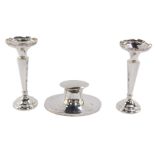 A pair of George V loaded silver bud vases, of canted square form, Chester 1913, together with a Geo