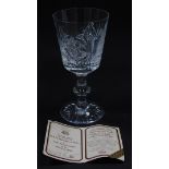 An Edinburgh Crystal Royal Wedding edition goblet, etched Royal Marriage 29th July 1981, with certif