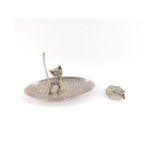 A Seba vintage silver plated jewellery dish, surmounted with a stylized cat, 17cm wide, together wit