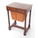 A Victorian mahogany and cross banded sewing table, with a single frieze drawer over a bucket drawer