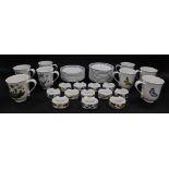 Eight Portmeirion pottery coffee mugs and saucers decorated in the Botanic Garden pattern, together