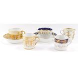 Porcelain tea and coffee wares, late 18th and early 19thC, comprising a trio, tea bowl and saucer, f