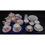 Early 19thC pink lustre tea wares, Hilditch, etc., to include cream jugs, sucrier, cups and saucers.