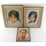 Reinhold Zeller (German 1908-1977). Three studies of Asian children, oil on board, two dated 1972, t