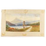 Attributed to S J H Taylor. Scottish landscape with a loch, castle and cattle, watercolour, signed