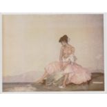 After Sir William Russell Flint (British, 1880-1969). Semi clad lady, modelled seated with a tub, by