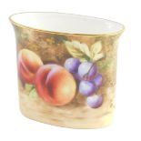 A Royal Worcester porcelain match holder, circa 1958, painted with fruit, signed indistinctly, print