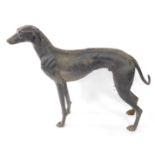 A large spelter figure of a greyhound, modelled in standing pose, head to the left, 95cm high, appro