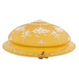 A French Fin de Siecle frosted amber glass ceiling light, over painted in white with fruit, flowers