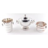 A Walker & hall silver plated soup tureen and cover, together with a Viners silver plated ice bucket