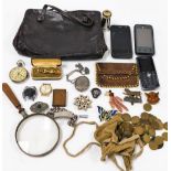 Miscellaneous jewellery and effects, a silver plated locket and chain, various three pence pieces, a