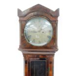 W Meredith of Merthur. A 19thC longcase clock, with convex glass dial cover and arched top, above si