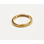 A 9ct gold thin wedding band, of plain design, ring size L½, misshapen, 2g.
