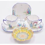 A group of Shelley porcelain, to include two Shelley teacups and three saucers, in bluebell pattern,