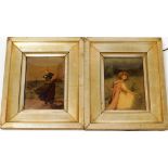 A pair of Chrystoleum pictures, depicting young children, 13cm x 9cm, in gilt frame. (2)