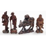 A group of four Chinese hardwood figures.