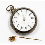 A Victorian silver pair cased pocket watch, with outer casing opening to reveal a convex watch front