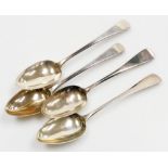 Four George III silver tablespoons, Old English pattern, London maker for 1799, 1802, and 1803, and
