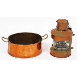 Two copper items, to include a copper ship's lantern bearing the badge for mast head, 26cm high, tog