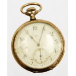 A 9ct gold cased Waltham pocket watch, with silvered coloured dial with seconds dial the outer case