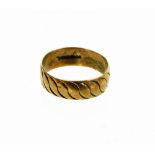 A 9ct gold thick wedding band, with hammered wave design, ring size T, 3.4g, misshapen.