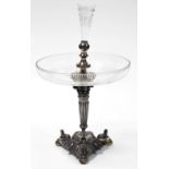 A 19thC silver plated and glass epergne, with sphinx and shell figures to the back and a neoclassica