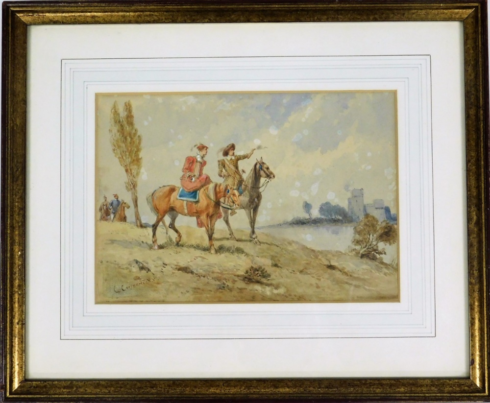 Charles Cattermole (1832-1900.) Return Of The Hunting Party, watercolour, signed, 17cm x 24cm, frame - Image 2 of 2