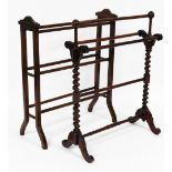 Two 19thC mahogany towel rails, one with partial twist column supports with three hanging rails, 88c