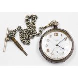 A silver Freeman and Co of London pocket watch, with white enamel dial and painted numbers and secon