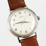 A Girrard Perregaux gentleman's wristwatch, in a stainless steel case on brown leather strap, the di