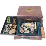 A leatherette jewellery box and contents, to include spectacles, paste stone set belt buckle, floral