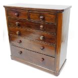 A Victorian mahogany chest of drawers, with two short and four long drawers on canted corners, 120cm