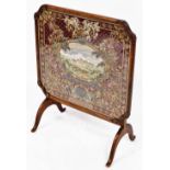 A walnut embroidered firescreen, for the Royal Windsor June 2nd 1953, also convertible to a table, 8