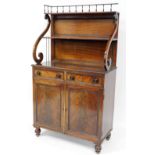 A George IV mahogany chiffonier, with gadrooned borders, the raised back with spindle framed gallery
