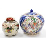 Two Oriental ceramic jars, to include a ginger jar and cover with painted figures of warriors, 15cm