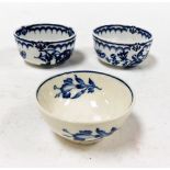 Three Booths finger bowls, to include a pair of blue and white floral finger bowls, 7cm wide, and a