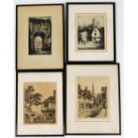 A group of four etchings, to include WT Harlow, The Watering hole Rye, 27cm x 17cm, Albaney.E.Howart