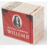 Five packs of ten Willem II cigars, in cardboard case and outer plastic sealed sleeve.