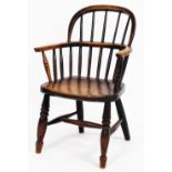 A 19thC child's ash and elm Windsor chair, 61cm high, 37cm wide.