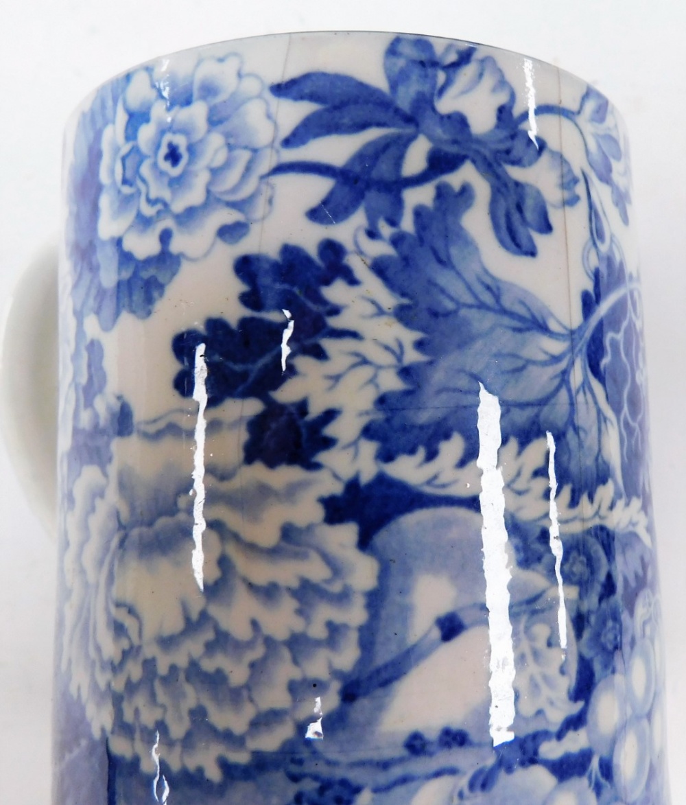 A large 19thC Pearlware mug, with blue and white transfer landscape and figure decoration, 9cm high, - Image 5 of 6