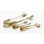 Three sets of silver sugar nips, to include a pair of claw handled silver nips, Sheffield 1939, a pa