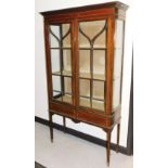 An Edwardian mahogany display cabinet, with parquetry banded detail and astragal glazed doors with t