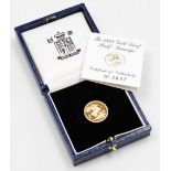 An Elizabeth II half gold proof sovereign, dated 1998 in presentation case lacking plastic coin case
