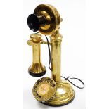 A vintage GEC brass telephone, candlestick model with speaker and receiver, and turn dial for Hounsl