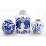 A group of Oriental ceramics, a blue and white ginger jar and cover 12cm high, a floral brush stroke